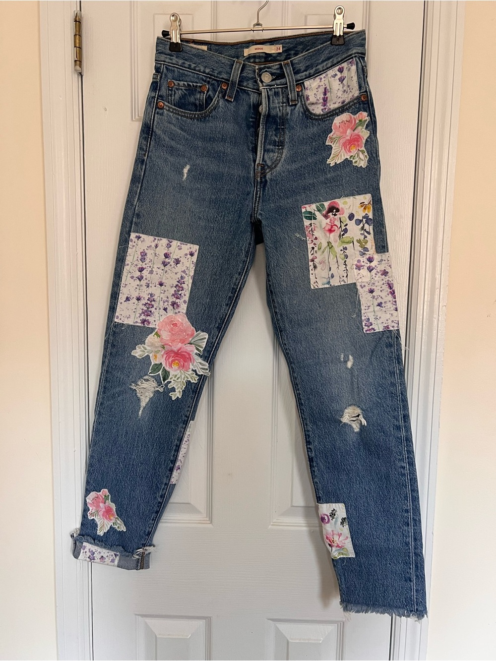 Floral Patchwork Levi Wedgie Jeans